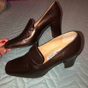 Vintage Leather Brown Slip-on Chunky Heels